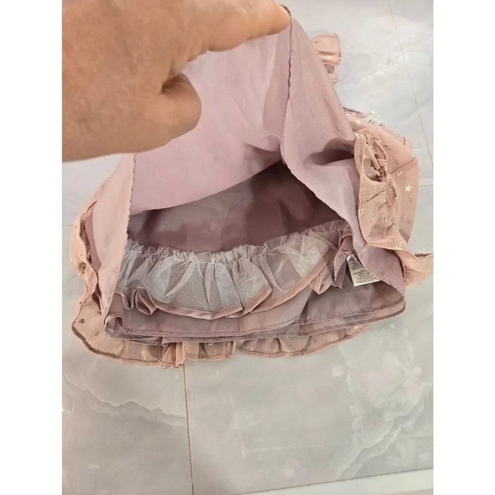 Marmellata Girls Size 3-6 Months Rose & Gold Stars Ruffled Chiffon Overlay Dress